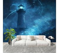 Générique Papier Peint Photo Murale 350x256cm Phare Fantastique De L'OcéAn 3D Effets Muraux Tissus Non Tissés Bleu Décor Murale pour Couloir Bureau Rénovation de Maison