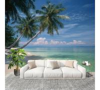 Générique Papier Peint Photo Murale 350x256cm Tropical Plage Cocotiers 3D Effets Muraux Tissus Non Tissés Bleu Décor Murale pour Couloir Bureau Rénovation de Maison
