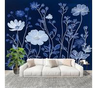 Générique Papier Peint Photo Murale 400x280cm Art Des Plantes Et Des Fleurs 3D Effets Muraux Tissus Non Tissés Bleu Foncé Décor Murale pour Couloir Bureau Rénovation de Maison