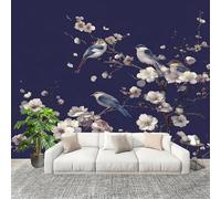 Générique Papier Peint Photo Murale 400x280cm Chine Peinture De Fleurs Et D'Oiseaux 3D Effets Muraux Tissus Non Tissés Bleu Foncé Décor Murale pour Couloir Bureau Rénovation de Maison