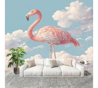 Générique Papier Peint Photo Murale 400x280cm Flamant Rose Animal Fantastique 3D Effets Muraux Tissus Non Tissés Bleu Décor Murale pour Couloir Bureau Rénovation de Maison