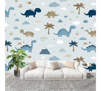 Générique Papier Peint Photo Murale 400x280cm ForêT Dessin Animé Dinosaure 3D Effets Muraux Tissus Non Tissés Bleu Clair Décor Murale pour Couloir Bureau Rénovation de Maison
