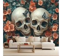 Générique Papier Peint Photo Murale 450x315 cm Crâne Fleurs Coloré Graffiti 3D Effets Muraux Tissus Non Tissés Mat Wallpaper Poster Décor Murale pour Salon Chambre Couloir Bureau Rénovation de Maison