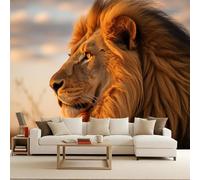 Générique Papier Peint Photo Murale 450x315 cm Prairies Lion Mâle Animaux 3D Effets Muraux Tissus Non Tissés Mat Wallpaper Poster Décor Murale pour Salon Chambre Couloir Bureau Rénovation de Maison