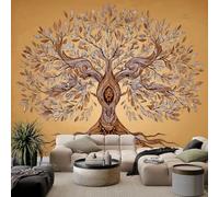 Générique Papier Peint Photo Mystérieux Rétro Arbre De Vie Art, Papier Peint Intissé Jaune Clair pour Salon Chambre à coucher et Appartement - Poster Décoratif Fresque Murale 400 x 280 cm (L x H)