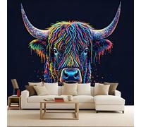 Générique Papier Peint Photo Non Tissé 150x105 cm Vache Coloré Animal Abstrait Effets 3D Photo Geant Mural Wallpaper Mat Image Muraux Poster pour Salon Chambre Couloir Bureau Salon Décoration Murale