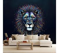 Générique Papier Peint Photo Non Tissé 350x256 cm Prairies Lion Mâle Animaux Effets 3D Photo Geant Mural Wallpaper Mat Image Muraux Poster pour Salon Chambre Couloir Bureau Salon Décoration Murale