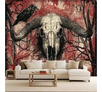 Générique Papier Peint Photo Non Tissé 350x256 cm Rétro Sombre Corbeau Crâne Effets 3D Photo Geant Mural Wallpaper Mat Image Muraux Poster pour Salon Chambre Couloir Bureau Salon Décoration Murale