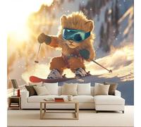 Générique Papier Peint Photo Non Tissé 350x256 cm Ski Mode Sport Lion Animal Effets 3D Photo Geant Mural Wallpaper Mat Image Muraux Poster pour Salon Chambre Couloir Bureau Salon Décoration Murale