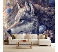 Générique Papier Peint Photo Non Tissé 400x280 cm Loup Animal Forêt Lune Fleurs Effets 3D Photo Geant Mural Wallpaper Mat Image Muraux Poster pour Salon Chambre Couloir Bureau Salon Décoration Murale