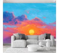 Générique Papier Peint Photo Panoramique 300 x 210 cm Coucher De Soleil Impressionniste papier peint Pour Salon Chambre Bureau Couloir décoration Peinture murale décor Murale moderne, Bleu Orange