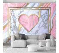 Générique Papier Peint Photo Panoramique 450 x 280 cm Motif De Cœur À Texture Marbrée papier peint Pour Salon Chambre Bureau Couloir décoration Peinture murale décor Murale moderne, Rose