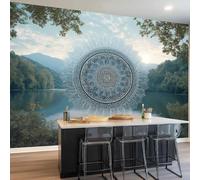 Générique Papier Peint Photo Panoramique Nature Lacs Mandalas, 300 x 210 cm Poster Murale Décoration pour Salon Chambre Restaurant - Vert Foncé Grandes Papier Peint Intissé Murales Décoration