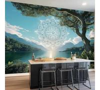 Générique Papier Peint Photo Panoramique Nature Plantes Lacs Mandalas, 400 x 280 cm Poster Murale Décoration pour Salon Chambre Restaurant - Coloré Grandes Papier Peint Intissé Murales Décoration