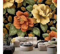 Générique Papier Peint Photo Rétro Élégant Floral Feuille, Papier Peint Intissé Jaune-Vert pour Salon Chambre à coucher et Appartement - Poster Décoratif Fresque Murale 150 x 105 cm (L x H)