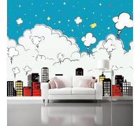 Générique Papier Peint Photo Style BD Bâtiments urbains Nuages Mural 200 x 140 cm Poster Non Tissé Imperméable Durable Facile À Nettoyer Pas Support Adhésif Pour Café Couloir Chambre Hôtel, Coloré