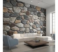 Générique Papier Peint Pierre Papier Peint Panoramique Brique Pavés Rustique Champêtre Papiers Peints Intissé Fresque Murale, Decoration Chambre Salon Wallpaper, 450 x 260 cm KG&02