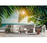 Générique Papier Peint Plages Et Cocotiers 3D Panoramique intissé Murale Coucher De Soleil Paysage Papier Peint xxl Fresque Murale Moderne Peinture Murale Décorative pour Salon Chambre 300x210 15yf2