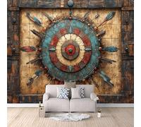 Générique Papier Peint Plume Papier Peint Panoramique 3D Bouclier Africain Indigène Intissé Photo Mural Moderne Poster Salon Chambre Mur de fond Bureau Décoration de Maison 150 × 105 cm