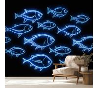 Generique Papier Peint Poisson Panoramique Murale, Intissé Papier Peint Bleu Neon Monde Sous-Marin Salon Chambre Cuisine, Poisson Decoratif Mural 250 x 175 cm