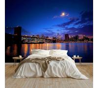 Générique Papier Peint Pont De Brooklyn New York Panoramique Peinture Murale Interieur 300x210 cm pour Salon Chambre à Coucher D'Enfant Maison Décoration Murale, Bleu