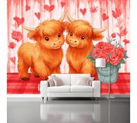 Générique Papier Peint pour Chambre D'enfant - Romantique Animaux Taureau Des Highlands Papier Peint Fille Garçon 350 x 256 cm, Rouge 3D Affiche Décoration pour Salle de Séjour Couloir Maison Murale