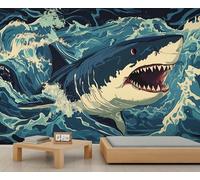 Générique Papier peint requin, grand format, motif requins de l'océan, pour salon, aquarelle requin 350x254cm (non autocollant)