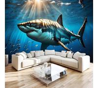 Générique Papier Peint Requins Océan Animaux 3D Panoramique intissé Murale Papier Peint xxl Fresque Murale Moderne Peinture Murale Décorative pour Salon Chambre 350x256 5yf192