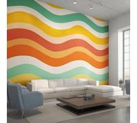 Générique Papier Peint Rétro 70s, Motif Papier Peint Intissé Panoramique Boho Groovy Rayure 280x200 Wallpaper Pour Salon Chambre Deco Murale W27