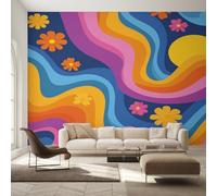 Générique Papier Peint Rétro 70s, Motif Papier Peint Intissé Panoramique Hippie Groovy 150x105 Wallpaper Pour Salon Chambre Deco Murale W22