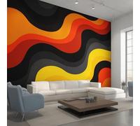 Générique Papier Peint Rétro 70s, Motif Papier Peint Intissé Panoramique Rayure Groovy 280x200 Wallpaper Pour Salon Chambre Deco Murale W28