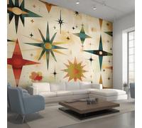 Générique Papier Peint Rétro Atomique, Motif Papier Peint Intissé Panoramique Moderne Milieu du Siècle 350x256 Wallpaper Pour Salon Chambre Deco Murale W53