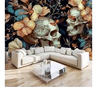 Générique Papier Peint Rétro Floral, Papier Peint Panoramique Gothique Crâne 300 X 210 Cm 3D Fresque Intissé Noir Poster Geant Mural Pour Salon Chambre D'Enfants Restaurant Décoration Murale