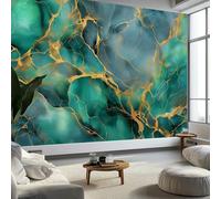 Générique Papier Peint Rétro, Papier Peint Panoramique Marbre Doré 200 X 140 Cm 3D Fresque Intissé Vert Foncé Poster Geant Mural Pour Salon Chambre D'Enfants Restaurant Décoration Murale
