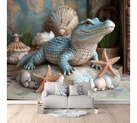 Générique papier peint salon 300x210cm Crocodile Sous-marin 3D papier peint chambre enfant Ensemble mural artistique en toile d’huile, sans jointure, pour un style minimaliste EB24-5264