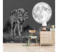 Générique papier peint salon 350x260cm Loup Solitaire papier peint meuble Toile imprimée 3D sans couture, effet peinture ancienne, idéale pour chambre rustique EB24-9083