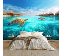 Générique Papier Peint Sea World Tortues Marines Panoramique Peinture Murale Interieur 250x175 cm pour Salon Chambre à Coucher D'Enfant Maison Décoration Murale, Bleu-Vert