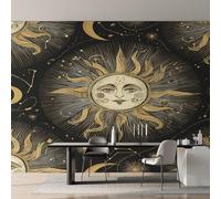 Générique Papier Peint Soleil Lune, Motif Papier Peint Intissé Panoramique Corps Célestes Bohème 400x280 Wallpaper Pour Salon Chambre Deco Murale W&77