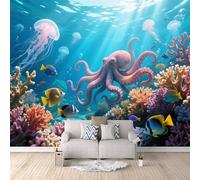 Générique Papier Peint Sous La Mer, 3D Panoramique Murale Poissons D'Aquarium Océanique, Récif Corallien, Meridée Décoration Tendance Style Unique Et Élégant Cache Les Imperfections Du Mur 300X256cm