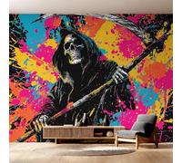 Générique Papier Peint Squelette Graffiti Coloré, Motif Papier Peint Intissé Panoramique Tête de Mort Hip Hop Rue 400x280 Wallpaper Pour Salon Chambre Deco Murale W18