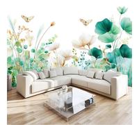 Générique Papier Peint Style Pastoral, Papier Peint Panoramique Nature Fleurs Herbe 350 X 256 Cm 3D Fresque Intissé Vert Poster Geant Mural Pour Salon Chambre D'Enfants Restaurant Décoration Murale
