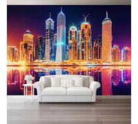 Générique Papier Peint Style urbain ville architecture 3D Murale Pour Tv Fond Mur Décor Multicolore Murales Photo Imprimé Papier Peint Pour Chambre 300 x 210(WxH)