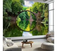 Générique Papier Peint Style Zen Naturel, Papier Peint Panoramique Forêts Lacs 400 X 280 Cm 3D Fresque Intissé Vert Foncé Poster Geant Mural Pour Salon Chambre D'Enfants Restaurant Décoration Murale