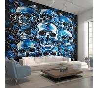 Générique Papier Peint Tête de Mort Bleu 310X250cm, Papier Peint Intissé Crâne Punk Abstrait Salon Chambre Panoramique Decoration, Fresque Murale Décoration Murale D21