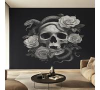 Générique Papier Peint Tête de Mort Rose, Motif Papier Peint Intissé Panoramique Squelette Serpent Gothique 300x210 Wallpaper Pour Salon Chambre Deco Murale W37