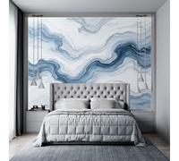 Générique Papier Peint Texturé Marbre Bleu Et Blanc, Art Moderne, Amovible, Adhésif, Papier Peint Épais Pour Salon, Chambre - Sur Mesure - Décoration Murale 280 Cm (H) X 460 Cm (L)