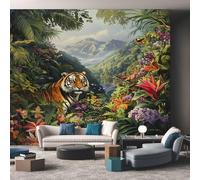 Générique Papier Peint Tigre 300X210cm, Papier Peint Intissé Animaux Sauvage Jungle Tropical Salon Chambre Panoramique Decoration, Fresque Murale Décoration Murale D3