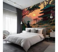 Générique Papier Peint Torii Japonais 200X140cm, Papier Peint Intissé Coucher de Soleil Oriental Asiatique Salon Chambre Panoramique Decoration, Fresque Murale Décoration Murale D9