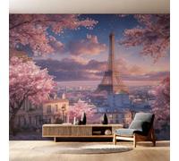 Générique Papier Peint Tour Eiffel, Motif Papier Peint Intissé Panoramique Paris Fleurs de Cerisier 300x210 Wallpaper Pour Salon Chambre Deco Murale W22
