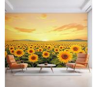 Générique Papier Peint Tournesol 350X250cm, Papier Peint Intissé Sunflower Coucher de Soleil Fleur Salon Chambre Panoramique Decoration, Fresque Murale Décoration Murale D30